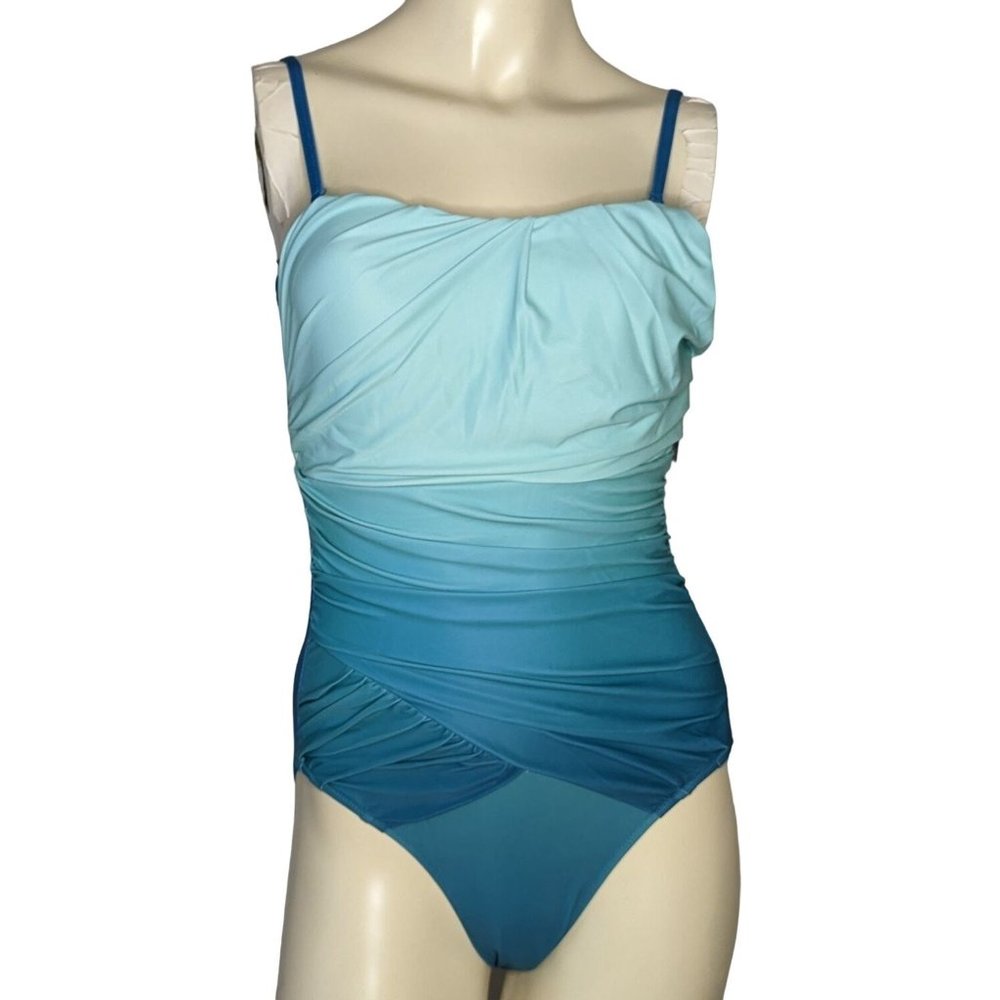 Blue Rio size S one piece teal aqua blue ombre ruched one piece‎ swimsuit